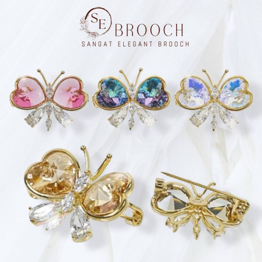 SE Premium Austria Crystal Ribbon Love Brooch Elegant Pin Tudung Reben ...