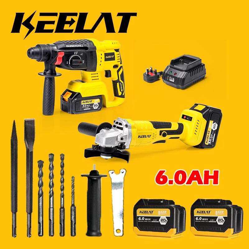 KEELAT 2 In1 Combo Rotary Hammer Drill Electric Cordless Brushless ...