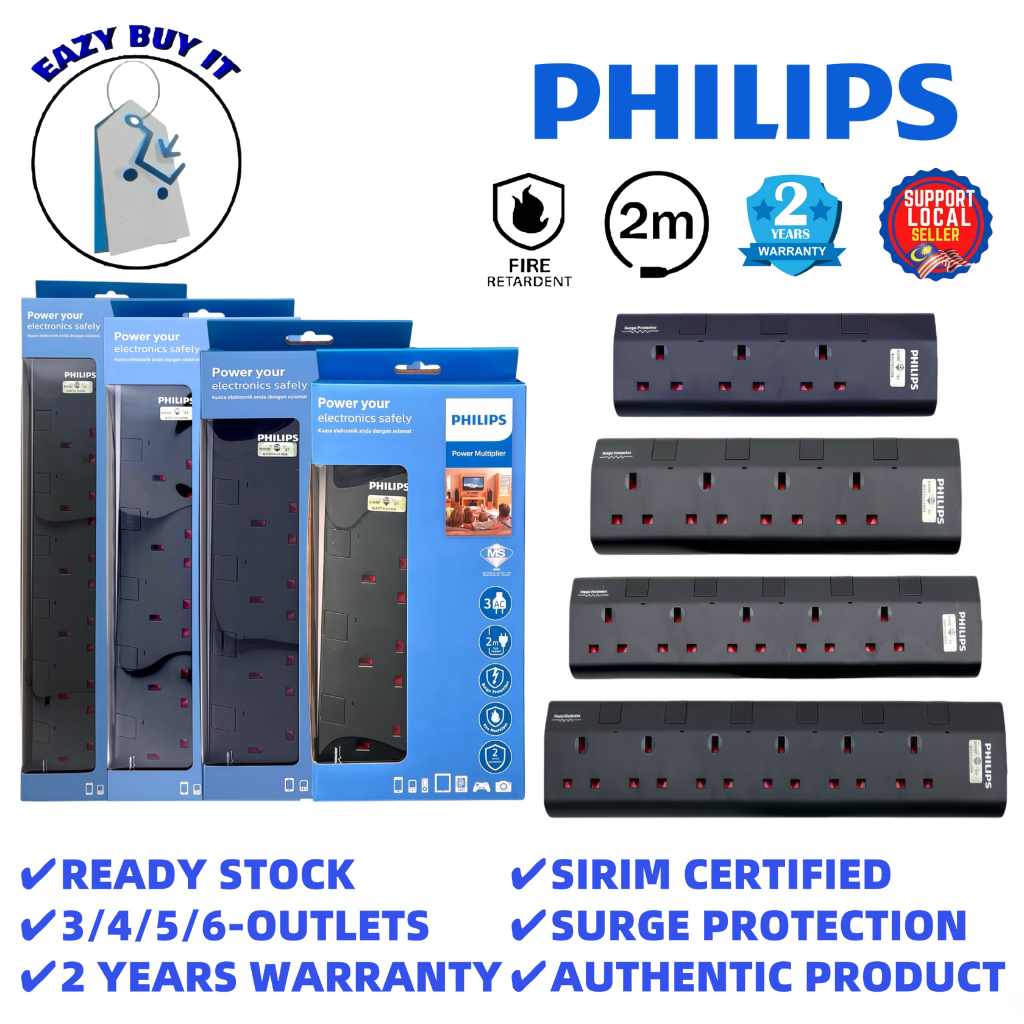 [NEW MODEL] PHILIPS 3/4/5/6GANG EXTENSION SOCKET WITH SURGE PROTECTION