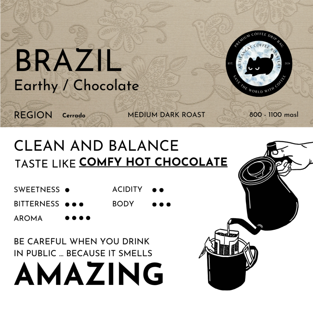 Brazil Drip Bag Coffee Chocolate, SingleOrigin, 10 sachets per box