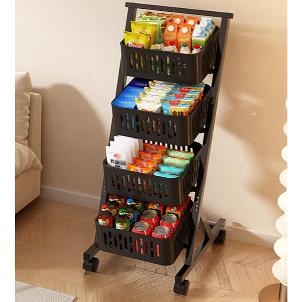 RMIH 4 Tier Snack Display Rack with Wheels Storage Rolling Organizer ...