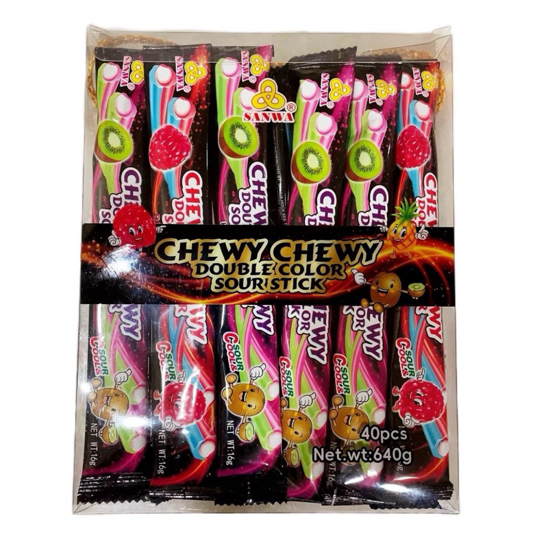 Sanwa Batang Kali Chewy DOUBLE COLOUR MIX Sour Stick Candy [Grape