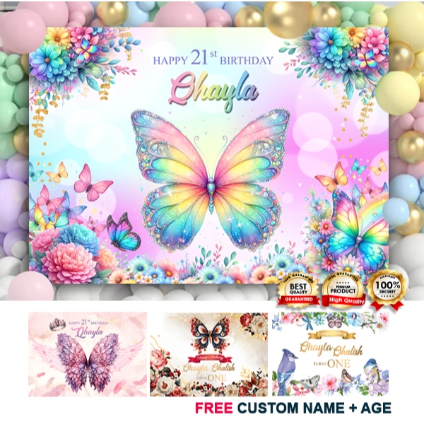 Banner Hari Jadi / Banner Hiasan / Birthday - Rama-rama / Butterfly ...