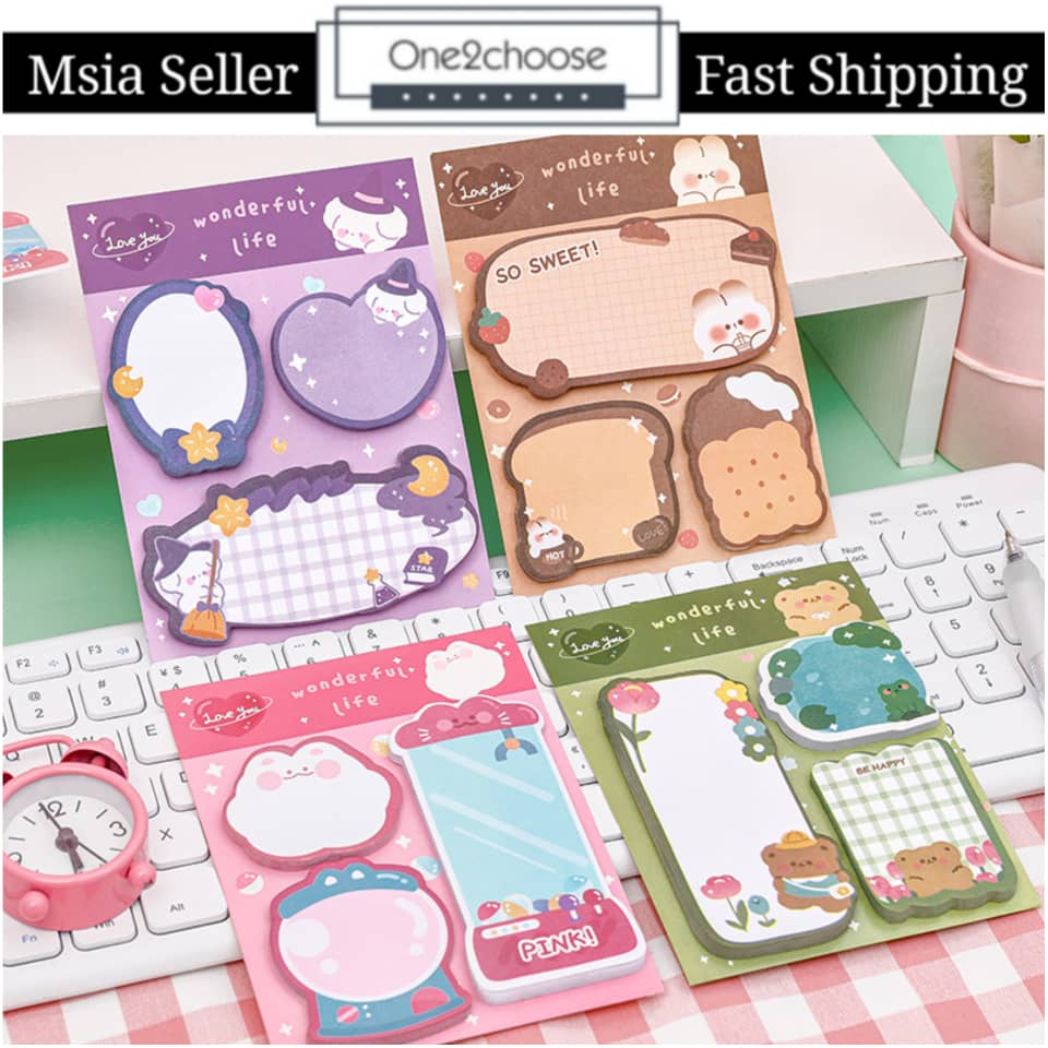 60 sheets Cute Cartoon Sticky Note Memo Pad Bookmarks | Shopee Malaysia