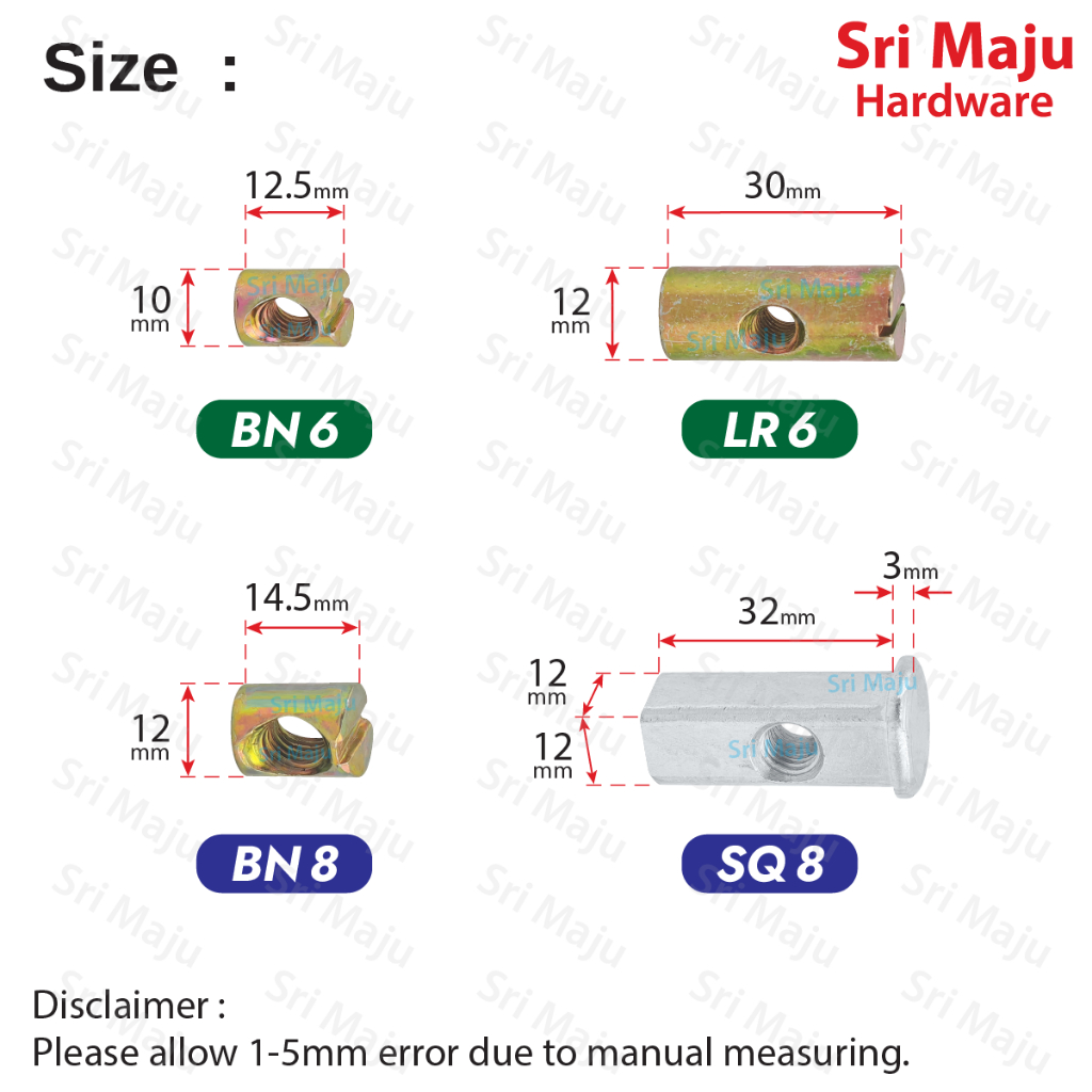 MAJU JCBC JCBB Furniture Connector Fixing Screw Bolt Hex Insert Wood ...