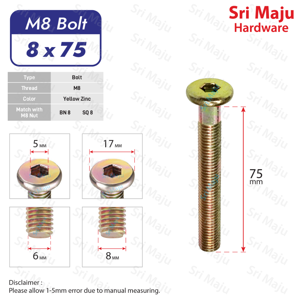MAJU JCBC JCBB Furniture Connector Fixing Screw Bolt Hex Insert Wood ...