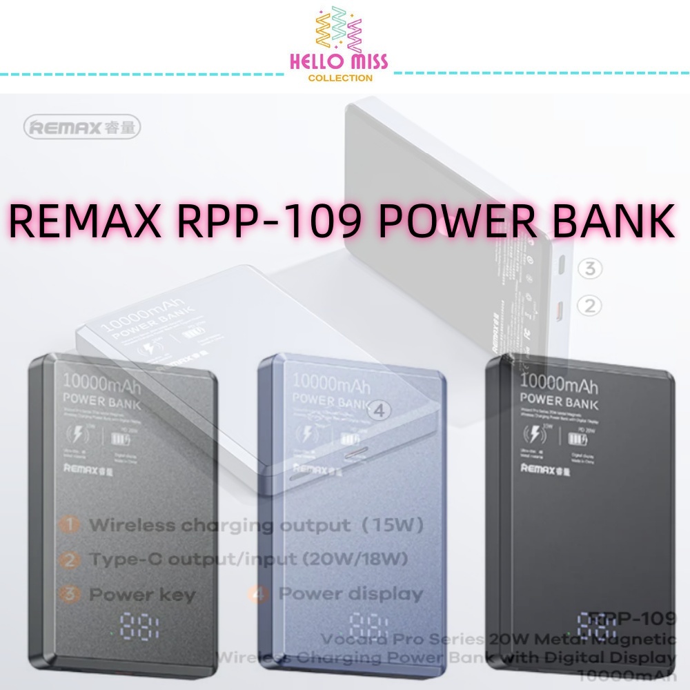 REMAX RPP-109 VOCARD SERIES 10000mAh WIRELESS 15W + PD20W POWER BANK ...