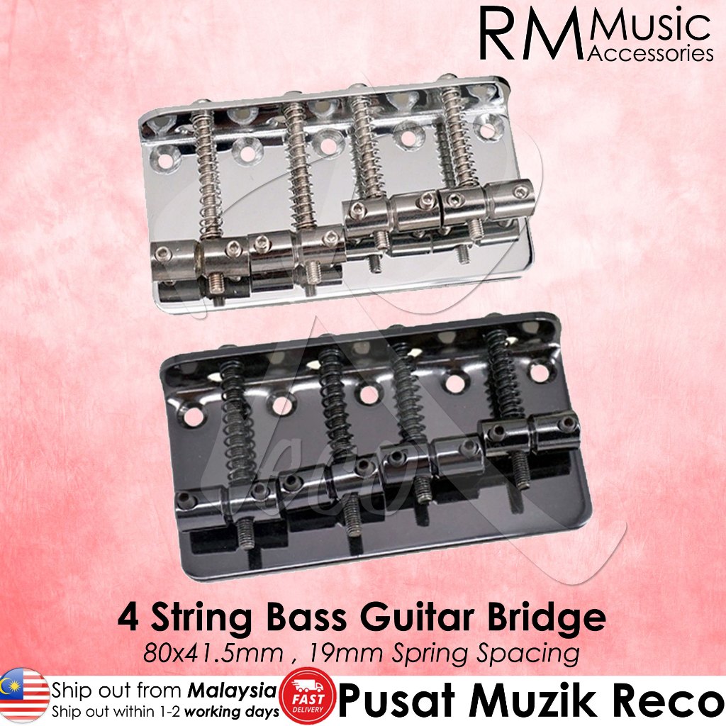 RM 4 String Bass Guitar Bridge Saddle (80mmx41.5mm) Black / Chrome ...