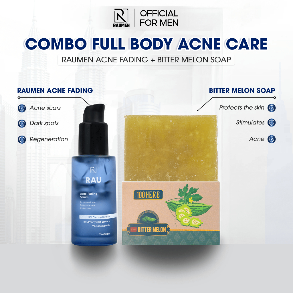 RAUMEN Full Body Acne Care Combo Acne Fading Serum + Bitter Melon Soap ...