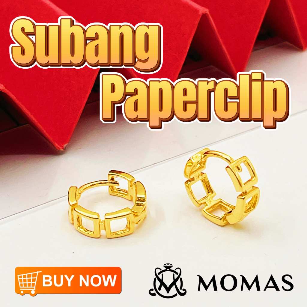 Subang Klip Subang Katup Padu Emas 916 Subang Paperclip Fesyen/916 Gold ...