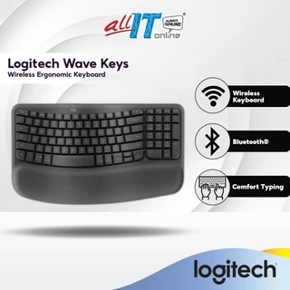 Logitech Wave Keys Wireless Ergonomic Keyboard with Cushioned Palm Rest, Comfortable Natural Typing, Easy-Switch