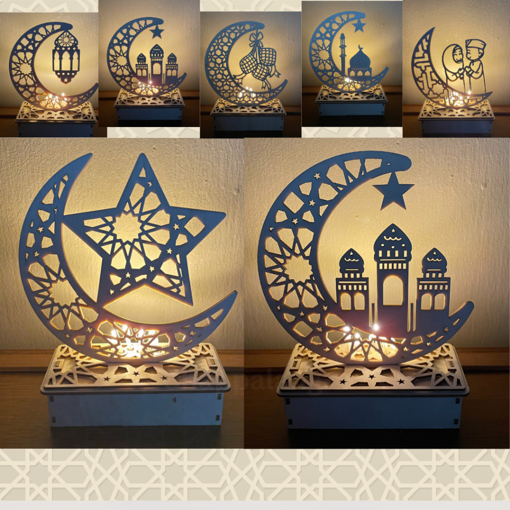 DIY LED Wooden Ornament Table Decoration With Light Lampu Decor Viral