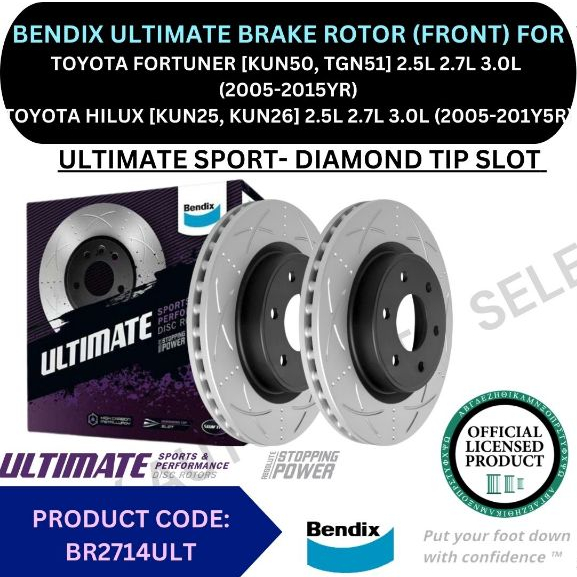 BENDIX ULTIMATE DISC BRAKE ROTOR (FRONT) FOR TOYOTA FORTUNER [KUN50 ...