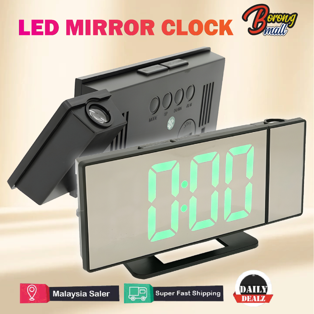LED Digital Alarm Clock Projection Clock Ceiling with Time Temperature ...