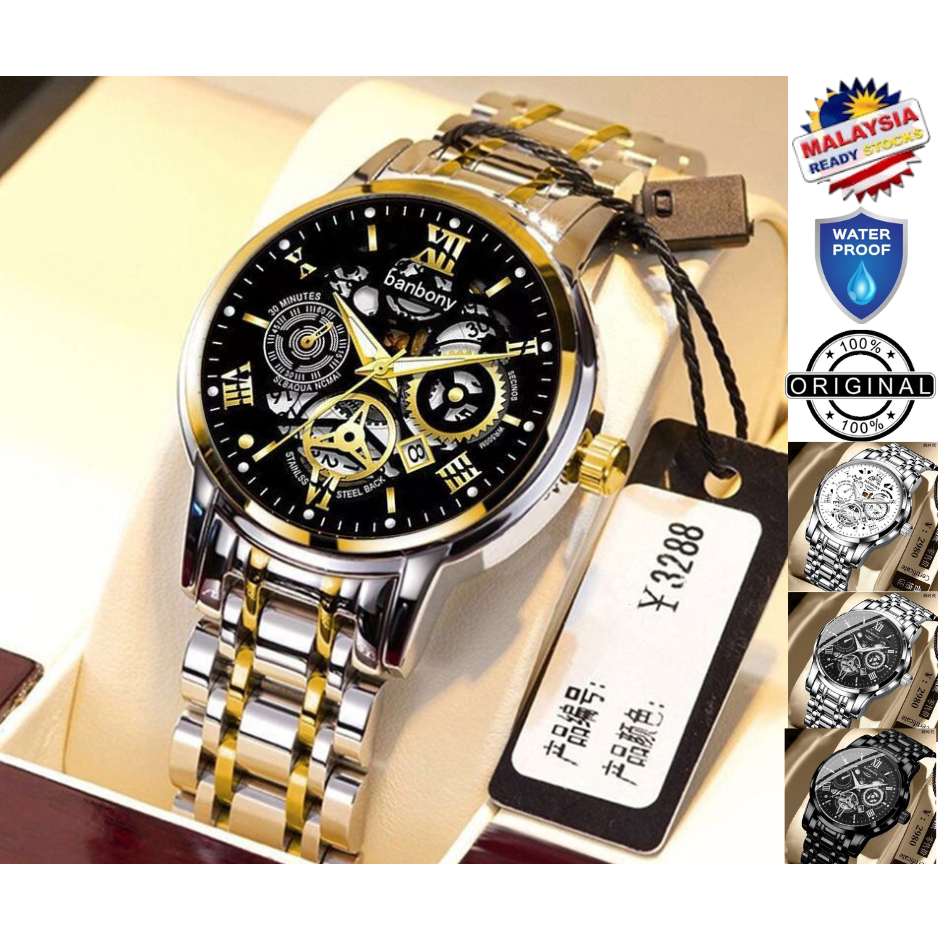 BANBONY LUXURY BRAND MECHANICAL STYLE DATE WATERPROOF WATCH | Shopee ...