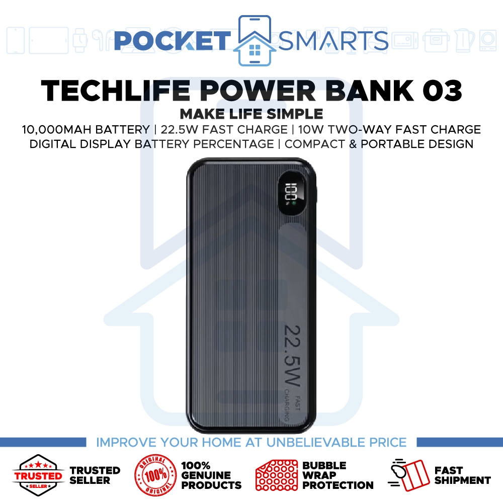 [Malaysia Set] Techlife Power Bank 03 | 22.5W Fast Charge | 10000mAh ...
