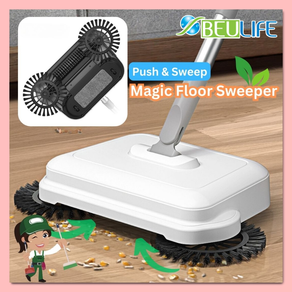 BEULIFE Hand Push Magic Broom Sweeper Floor Spin Brush Broom Microfiber ...
