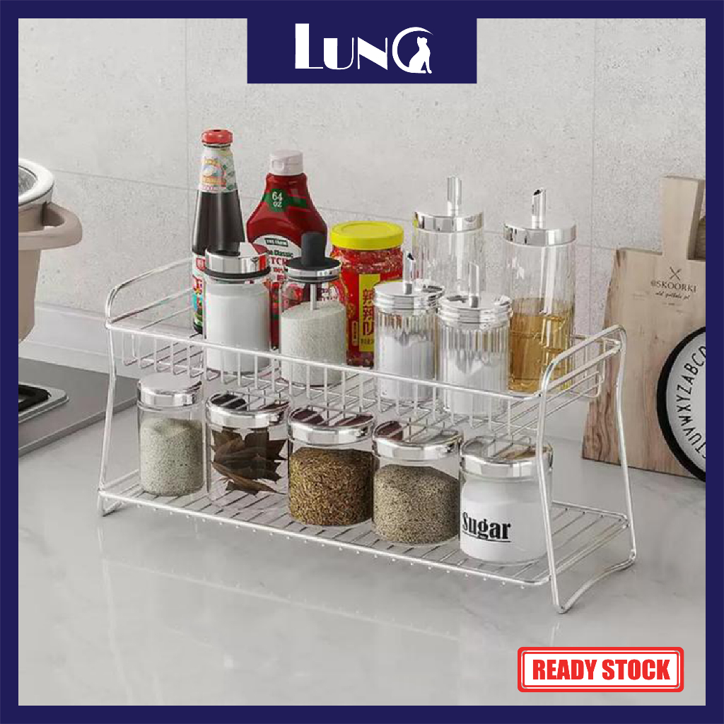 kitchen 2 Tier Vertical Storage Shelf Spice Holder Stainless Steel ...