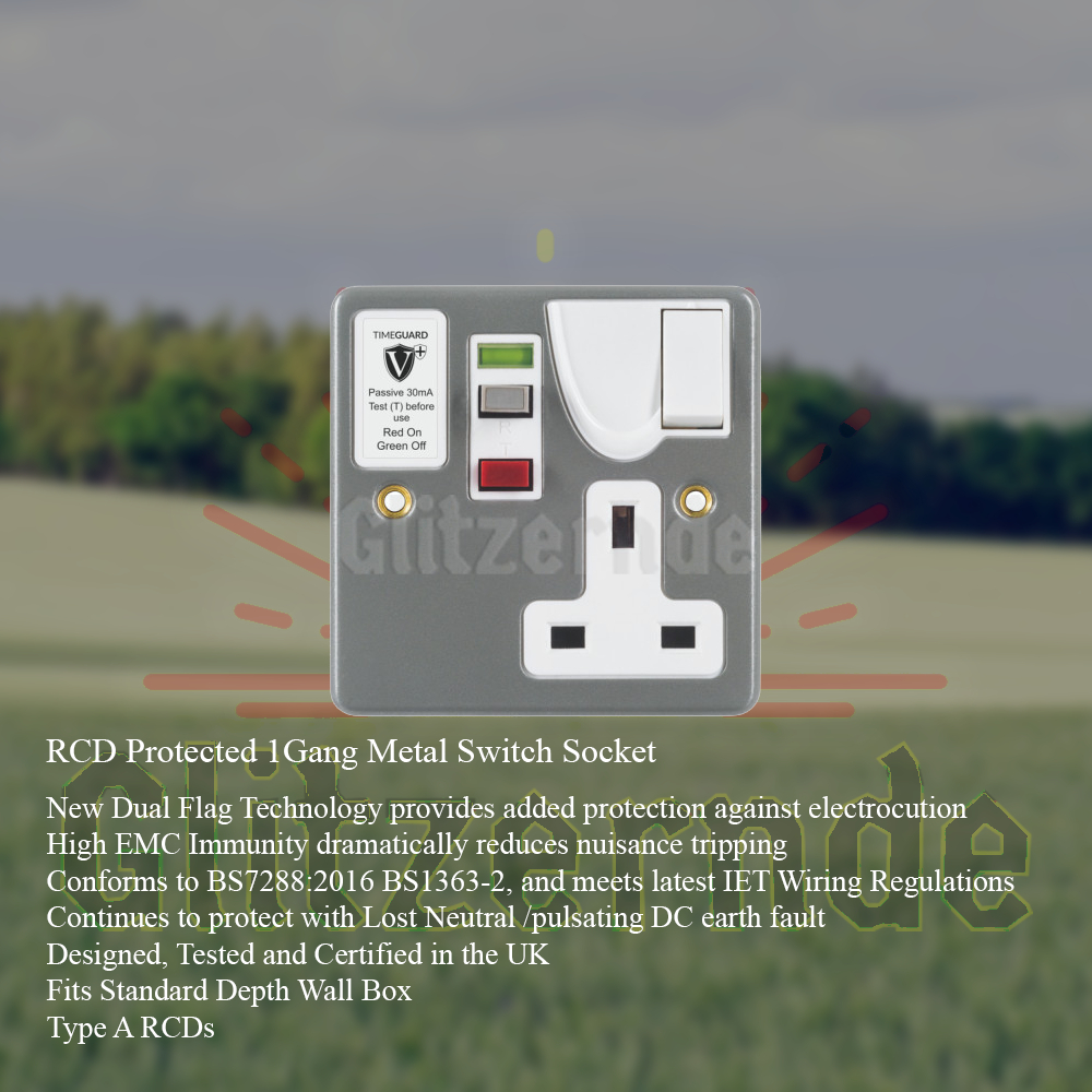 RCD03MAVN Valiance+® RCD Protected Single Gang Metal Switched Socket ...