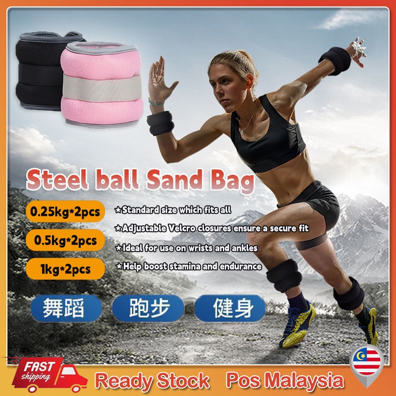 (2 Pcs x 0.25kg/ 0.5kg/1kg ) Ankle Weight Wrist Sand Bag Adjustable Arm ...