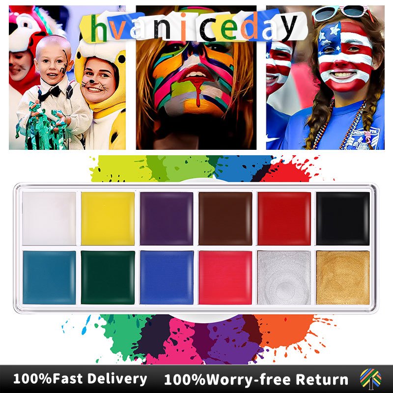12 Flash Colors Makeup Palette Oil Based Face and Body Paint Kit Diy ...