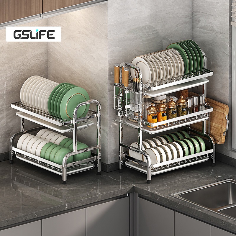 GSlife 2/3 Layers 56cm Dish Rack Stainless Steel Dish Drainer Rack ...