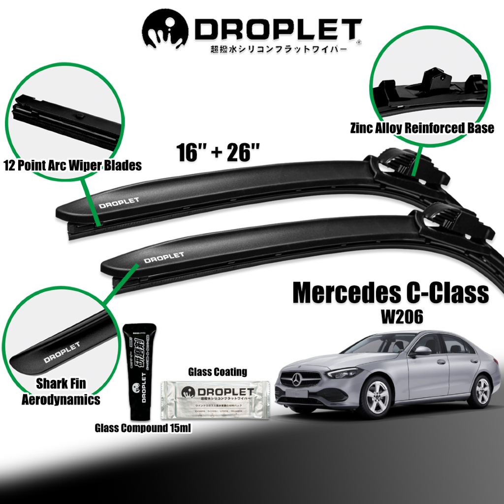 Pair of New 13 in Polished Windshield Wiper Blades fits Mercedes W113 W111