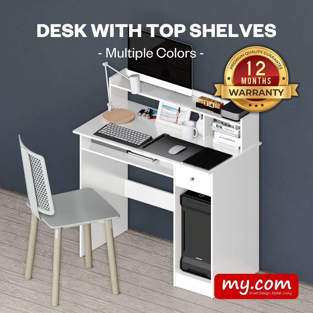 Meja Belajar/Study Desk with Top Shelves my.com/Writing Table/Meja ...