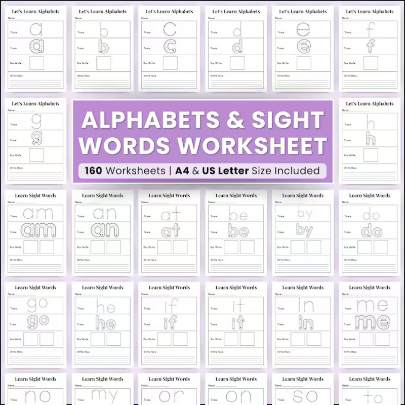 Letter Trace & Color Worksheet Printable Alphabet Busy Book, Learning