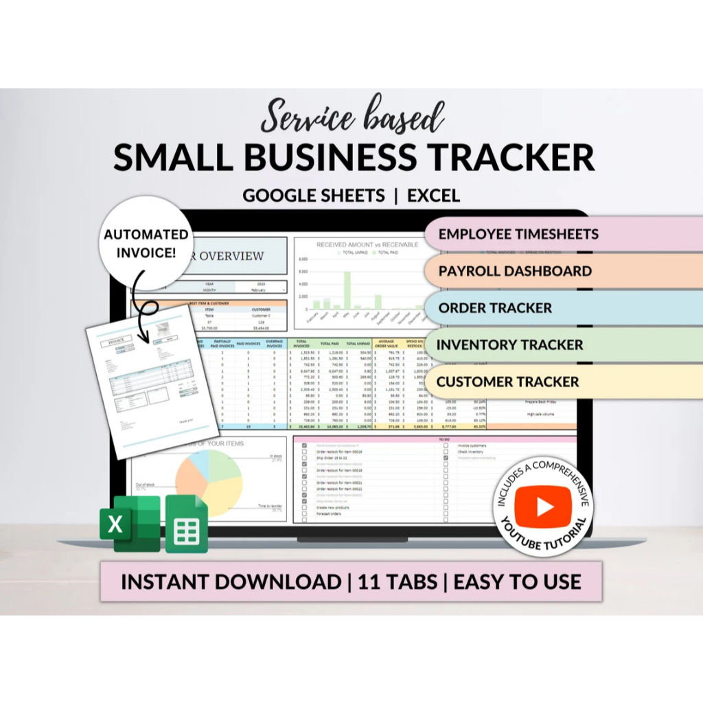 Small Business Tracker Spreadsheet Google Sheets Excel Inventory ...