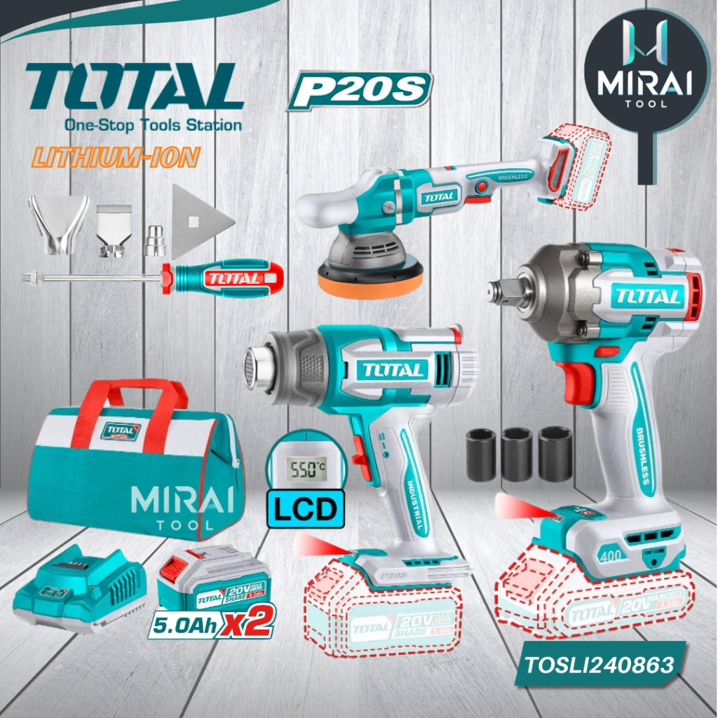 TOTAL TOSLI240863 P20S 20V 3 Pcs Combo Kits ( Impact Wrench , Heat Gun ...