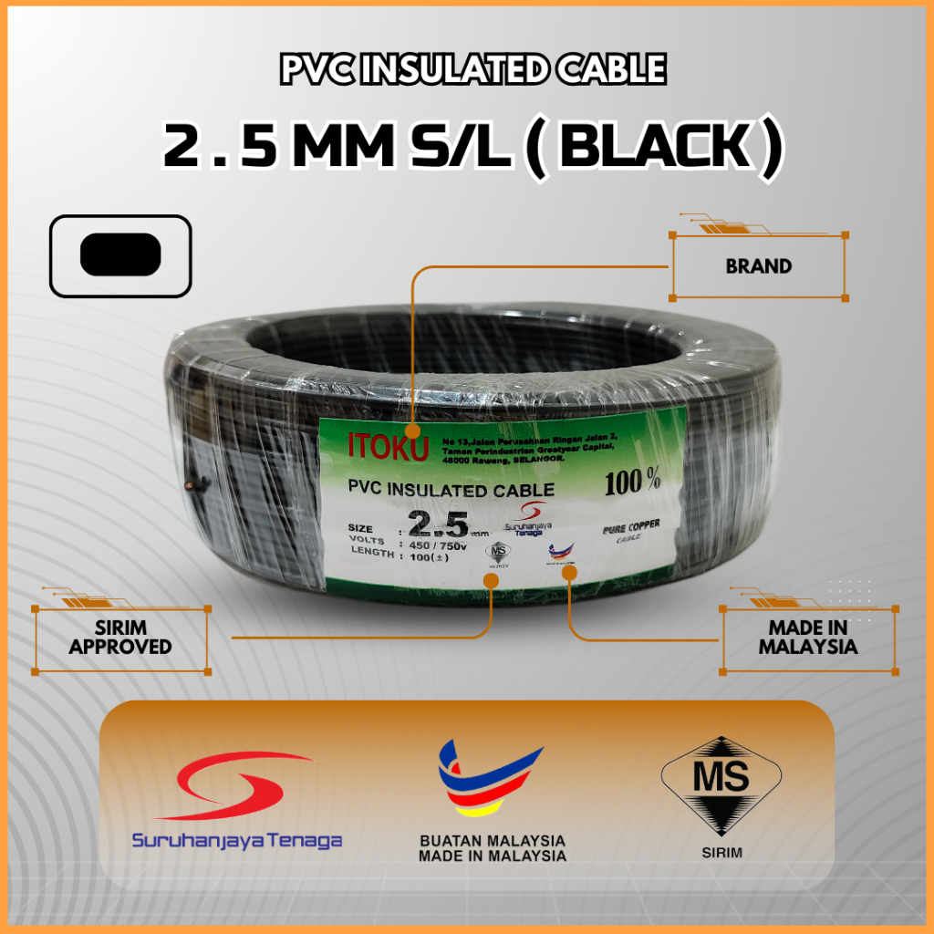 [PER METER] 2.5MM WIRE / WAYAR 2.5MM S/L / PVC INSULATED CABLE 100% ...