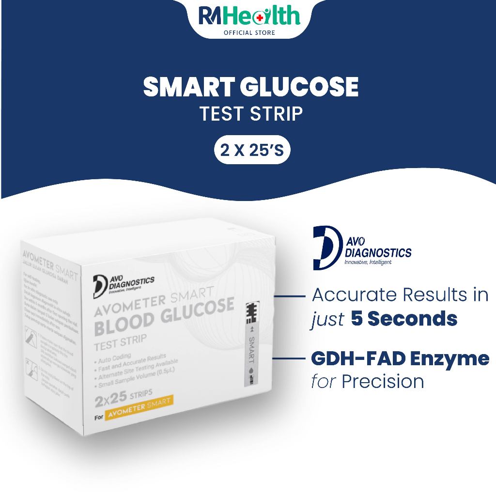 Avometer Smart Glucose Strips 2X25's Glucose Meter Alat Cek Gula Dalam ...