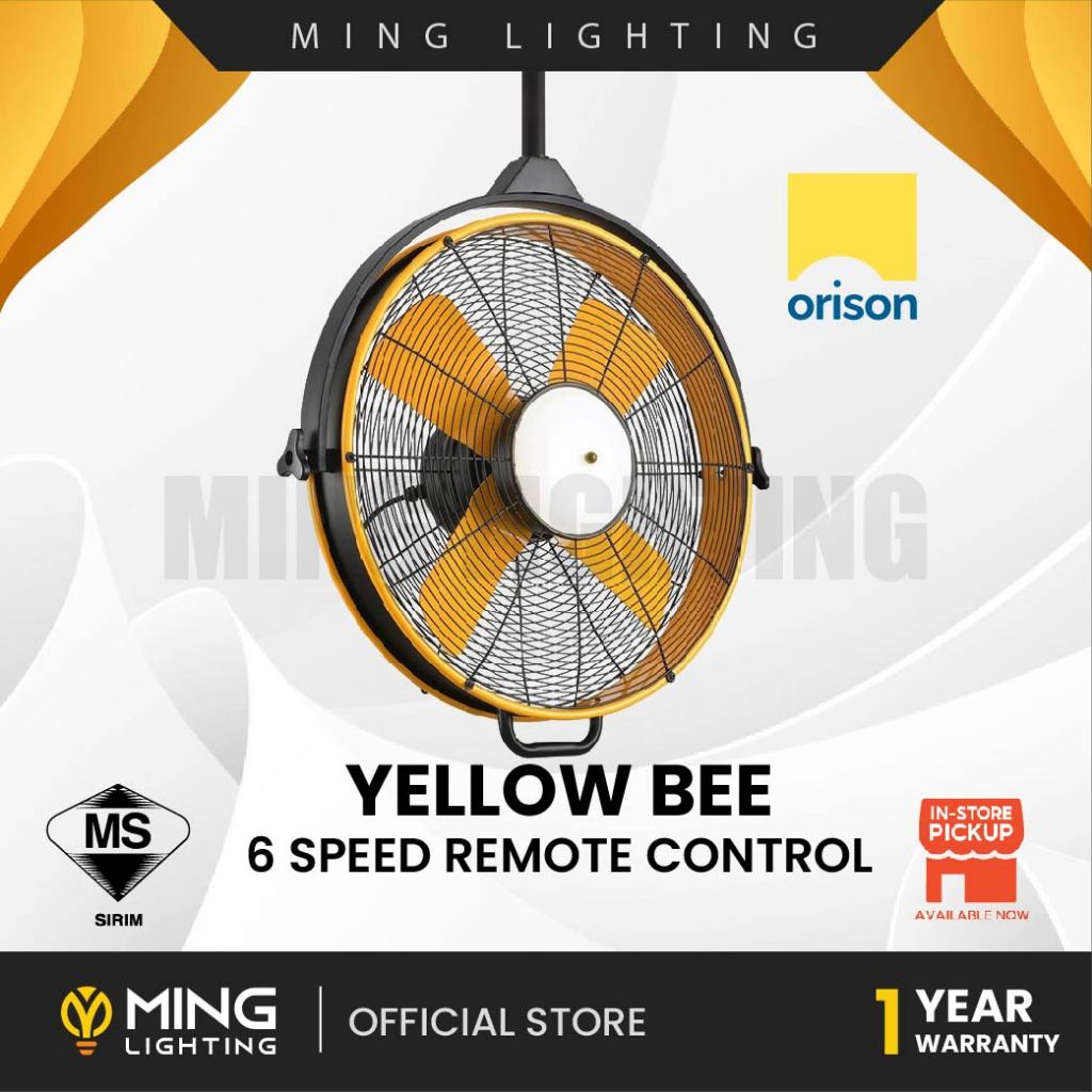 ORISON Yellow Bee Outdoor Fan LED IP44 Waterproof 6 Speed Aluminium 30W ...