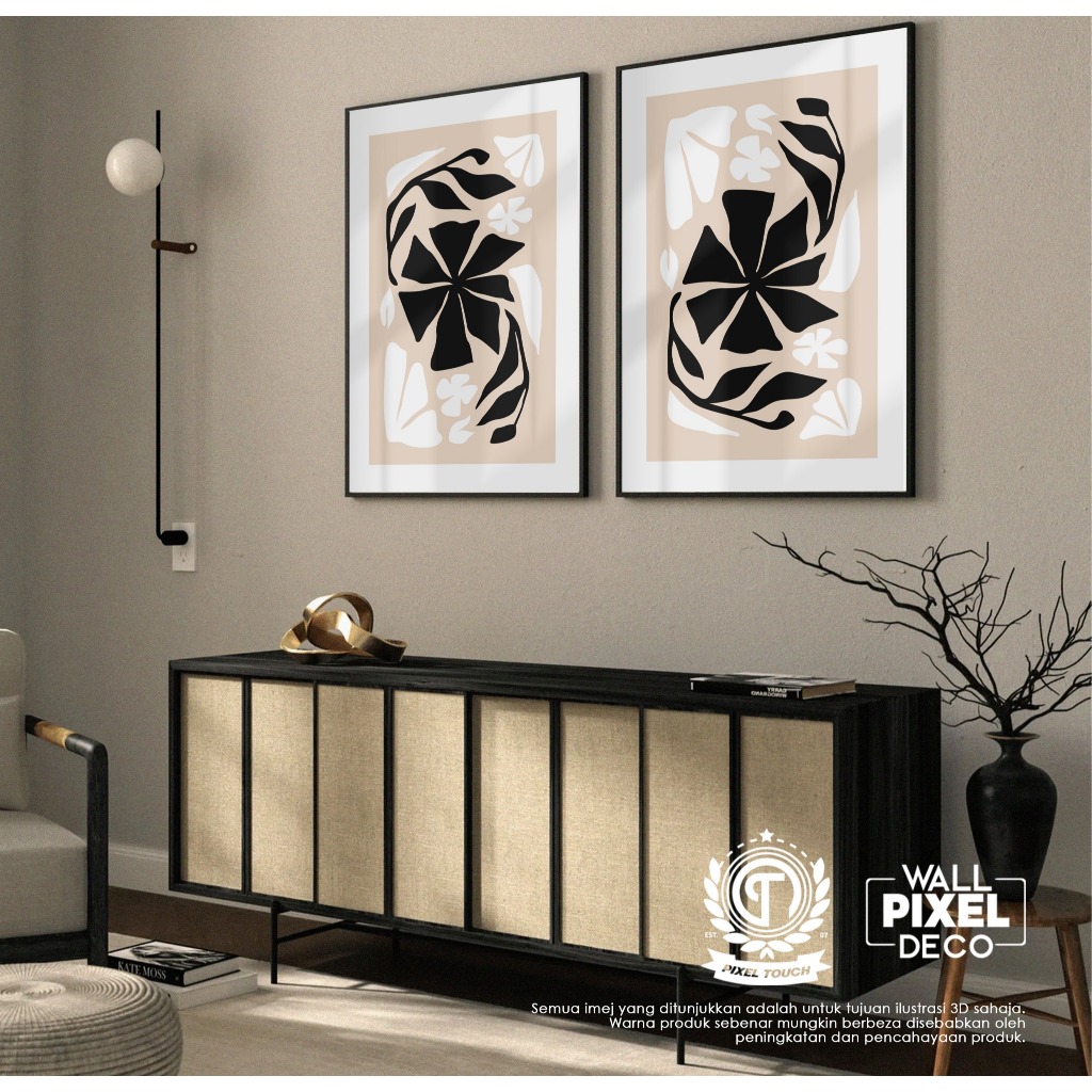 Frame Minimalist Aesthetic leaves Moden Gambar Seni Hiasan Deko Dinding ...