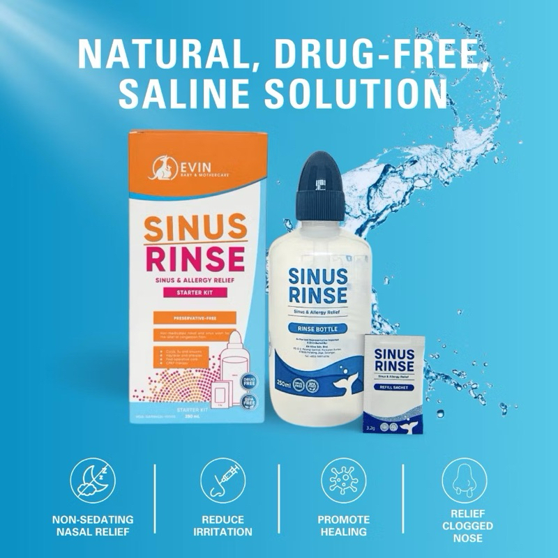 Evin Sinus Rinse & Allergy Relief Neti Pot Cleaner Irrigation for ...