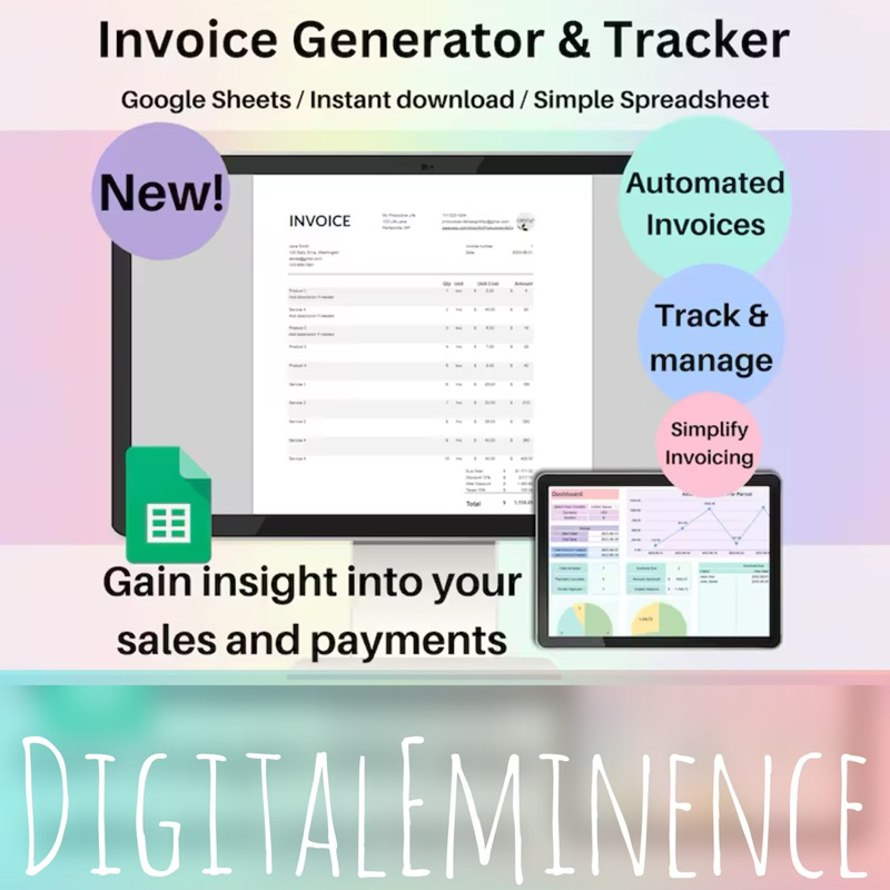 Invoice Generator & Tracker 📑 Google Sheets Template | Automated ...