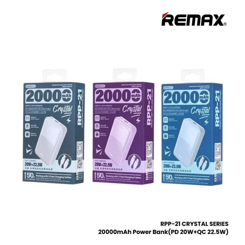 ORIGINAL Remax RPP-21 20000mAh Powerbank Built-In Cable Power Bank 22 ...