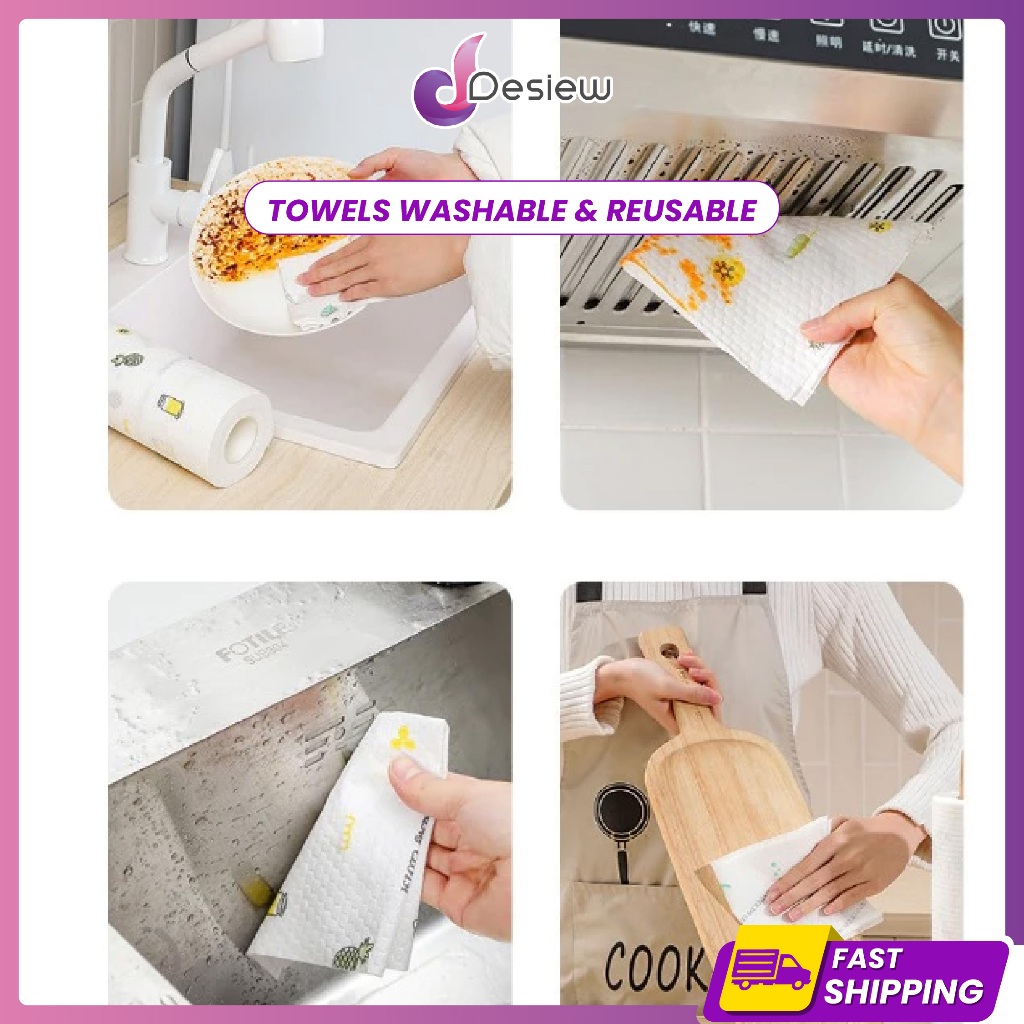 50pcs Tisu Dapur Towels Washable & Reusable Lazy Cloth Disposable ...