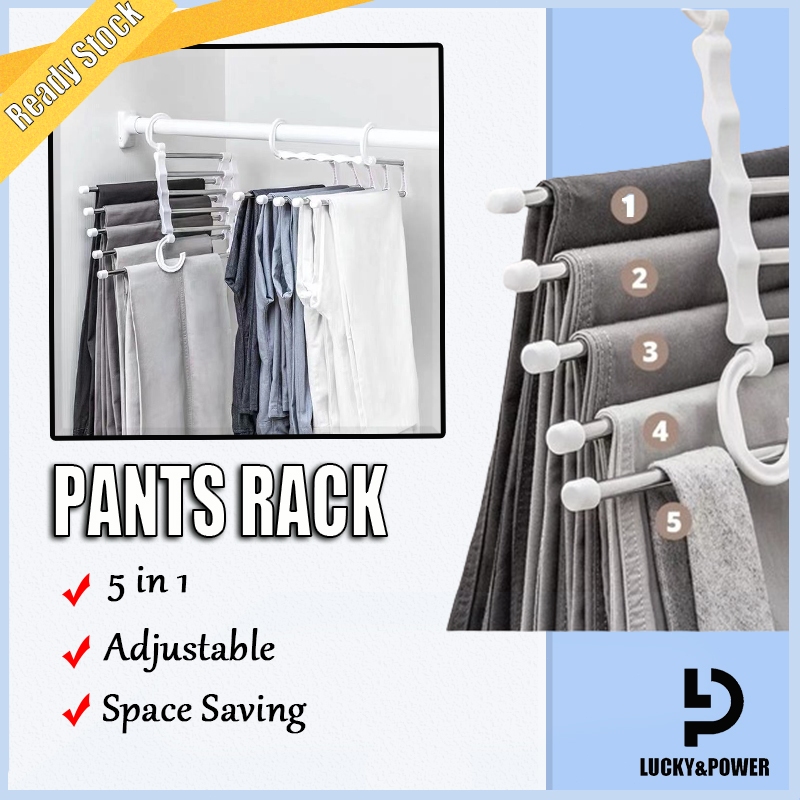 5 In 1 Pants Rack Stainless Steel Trousers Clothes Hanger Foldable ...