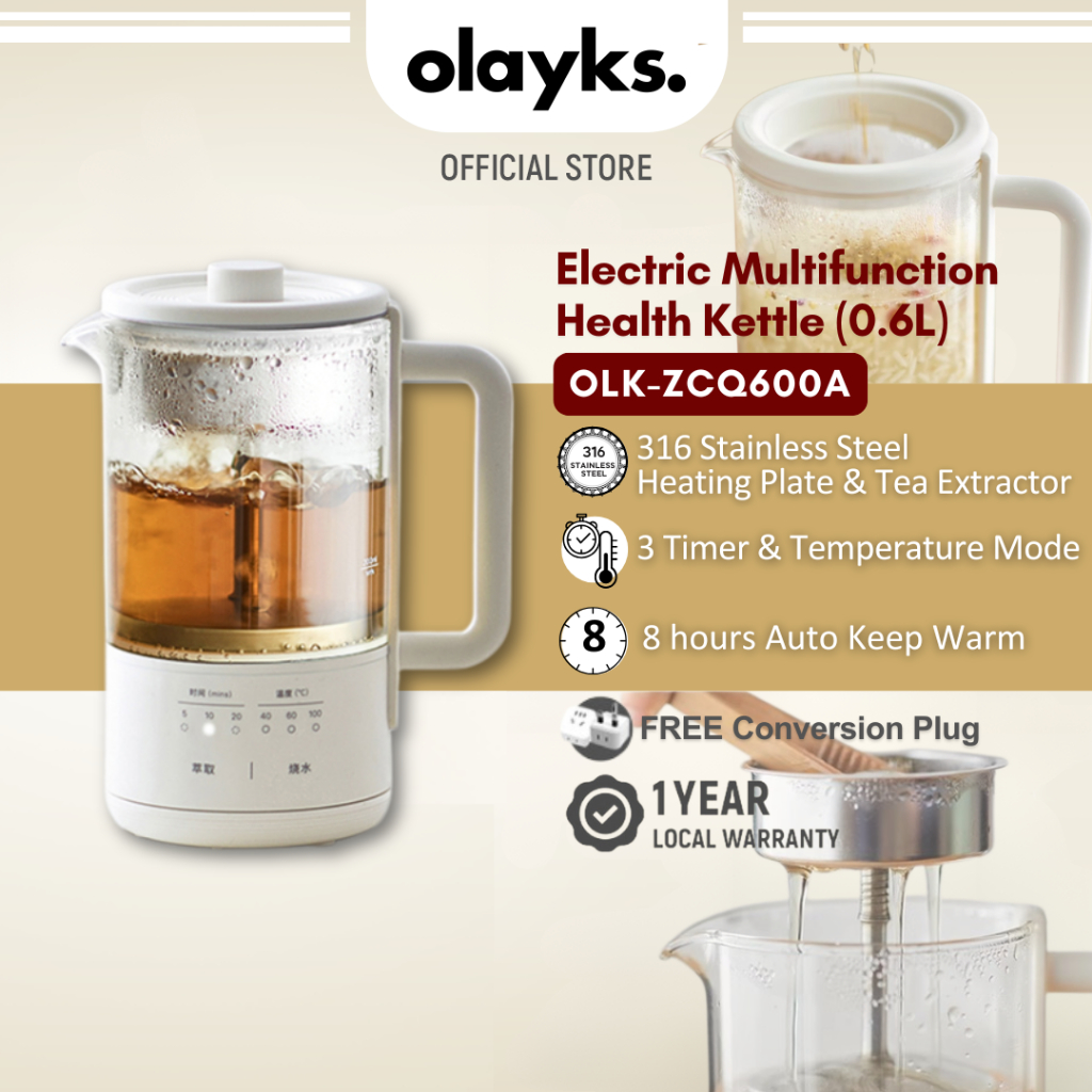Olayks 0.6L Multifunction Electric Health Kettle Tea Brewer Glass ...