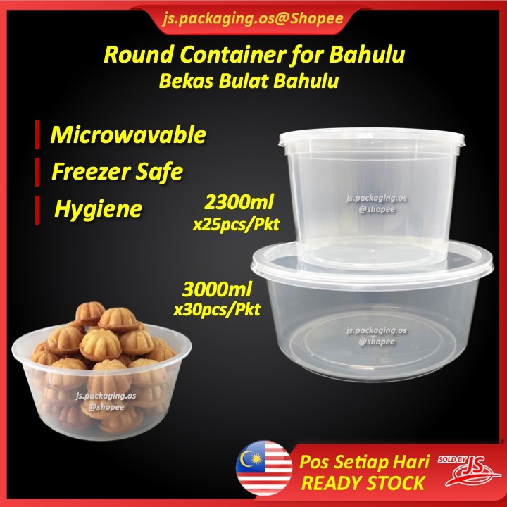 Felton Round Disposable Plastic Food Container 2300ml/3000ml Bekas Kuih ...