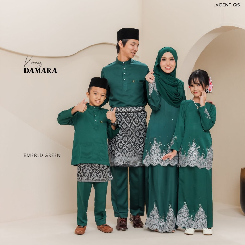 [ Set Family ] KURUNG DAMARA | BAJU RAYA WARNA EMERALD GREEN | Shopee ...
