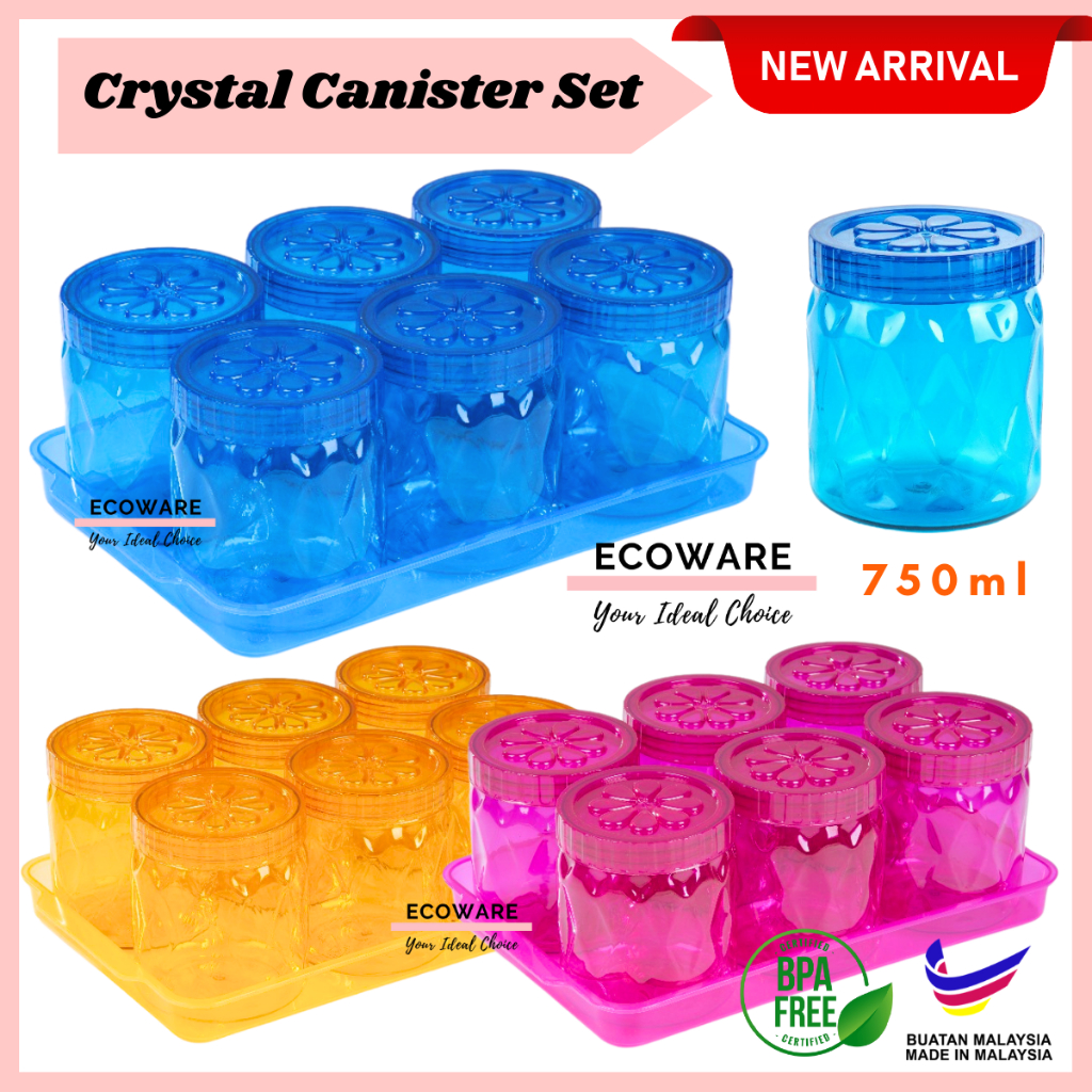 ECOWARE 6pcs Crystal Bekas Kuih Raya Set 750ml / Cookies Container Set ...