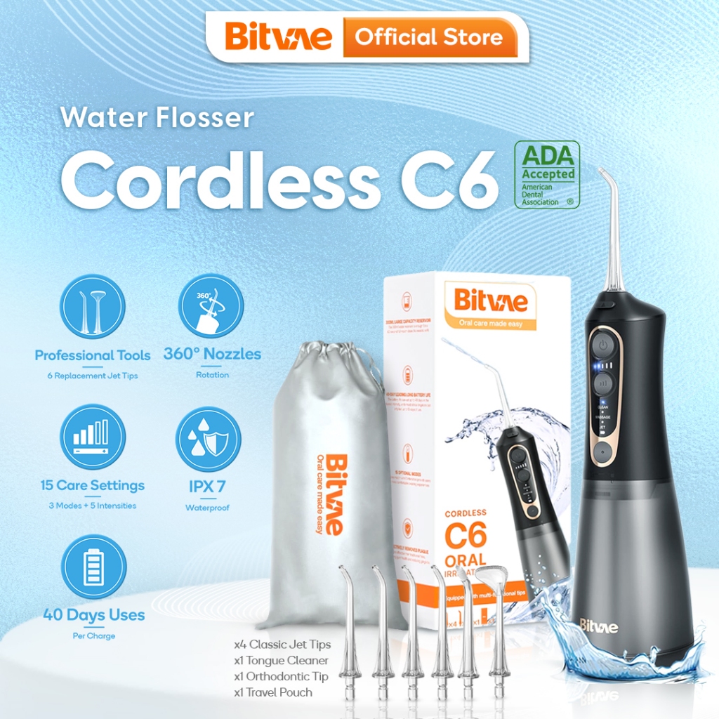 Bitvae C6 Water Dental Flosser with 3 Modes 5 intensities (6 Nozzles ...