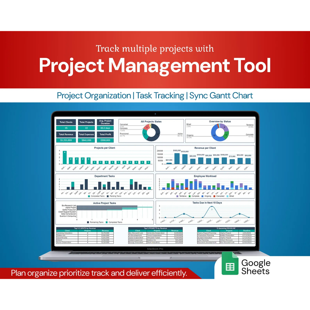 Project Management Tool Excel Google Sheets Gantt Chart Lean Six Sigma ...