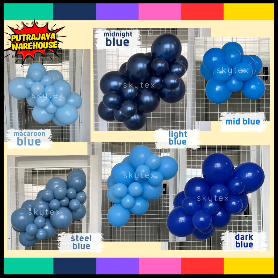 【BLUE SERIES】SKYTEX Colourful Latex Balloons 5,10,12 inch Same Colors ...