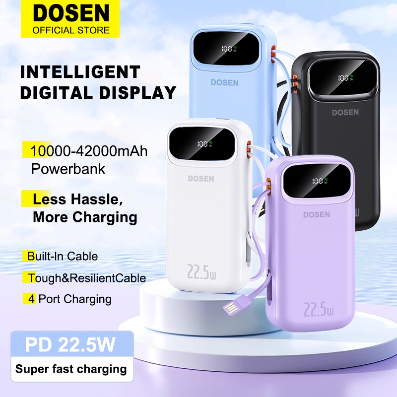 【3C Certified】DOSEN Y342 Original Powerbank fast charging PD22.5W Portable 20000mAh 25000mAh Comes with three wires
