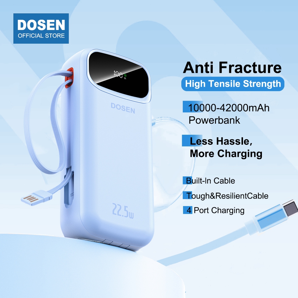 【3C Certified】DOSEN Original Y342 42000mAh Powerbank fast charging PD22.5W Portable 25000mAh Comes with three wires