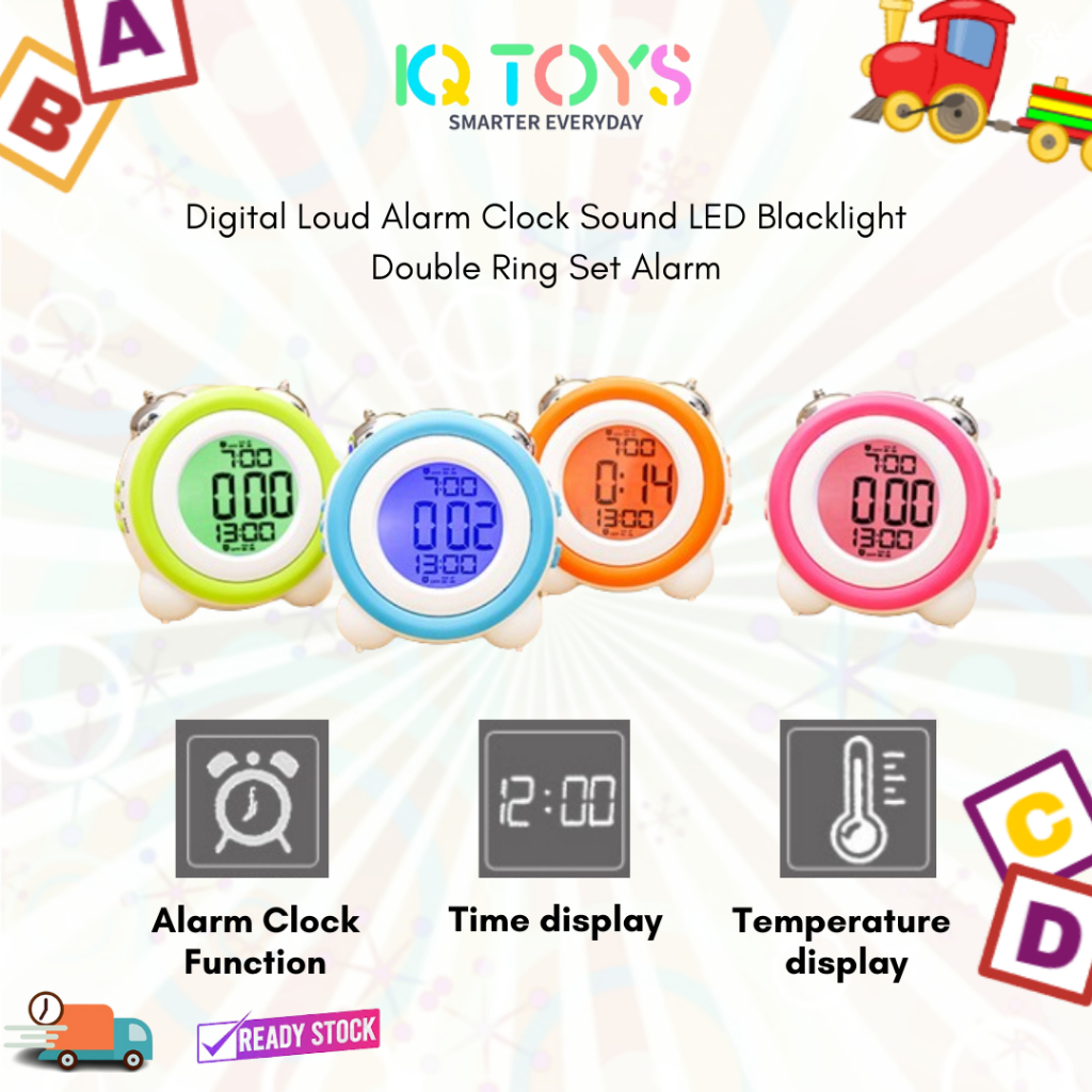 [IQ TOYS] Digital Loud Alarm Clock Sound LED Blacklight Double Ring Set ...
